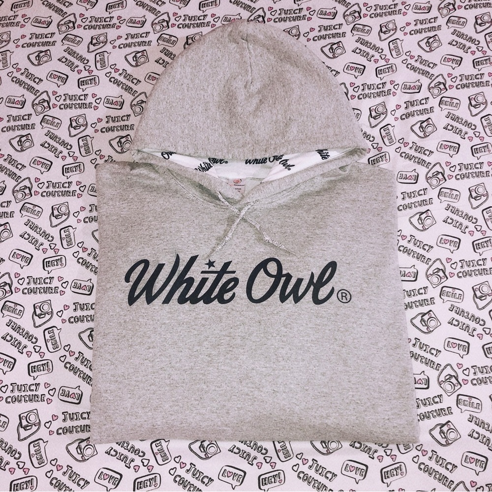 🦉White Owl Heather Grey Emblem Hoodie🦉